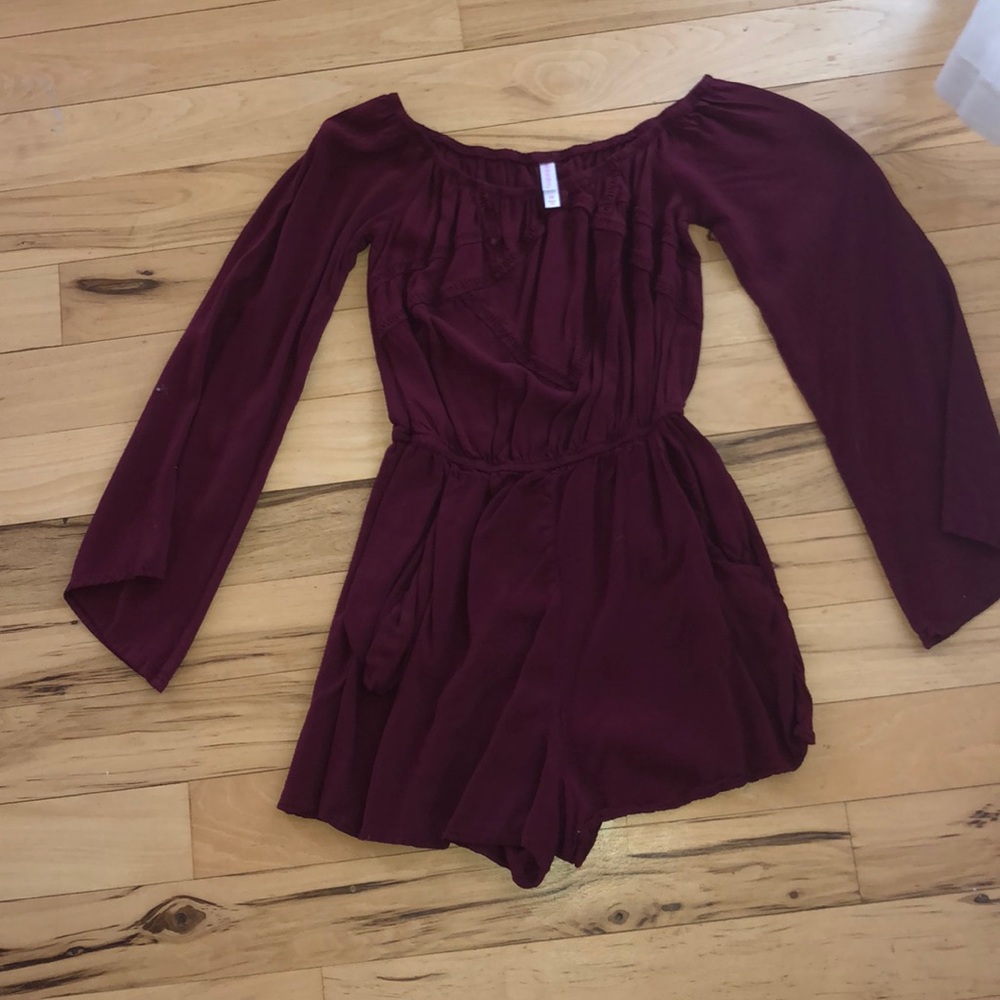 Maroon off the shoulder romper